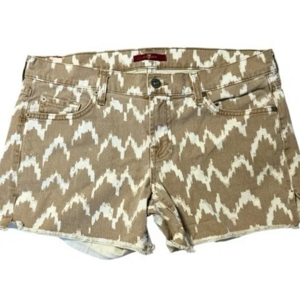 7 For All Mankind Tan and White Jean Shorts